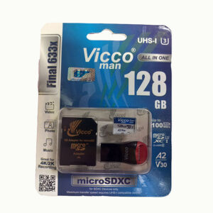 کارت حافظه micro SDXC ویکومن مدل 633X Plus کلاس 10 استاندارد UHS-I U3 سرعت 90MBS ظرفیت 128 گیگابایت به همراه کارت خوان