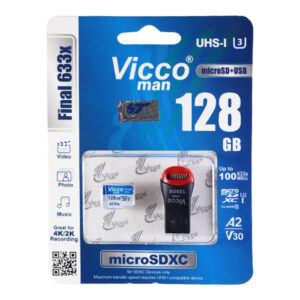 کارت حافظه microSDXC ویکومن مدل Final 633x کلاس 10 استاندارد UHS-I U3 A2 V30 سرعت 100MBs ظرفیت 128 گیگابایت به همراه مبدل میکرو به USB