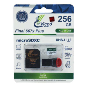 کارت حافظه microSDXC ویکومن مدل Final 667X کلاس 10 استاندارد UHS-I U3 سرعت 90MBps ظرفیت 256 گیگابایت به همراه کارت خوان